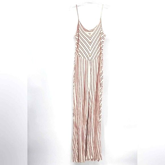 Caution To The Wind White Red Striped Gauze Jumpsuit Medium NO SIZE TAG - Picture 1 of 12